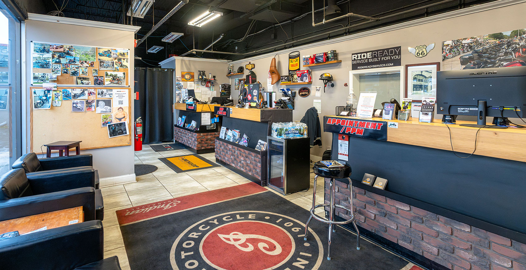 Service write-up counter and customer waiting area at iMotorsports Chicago